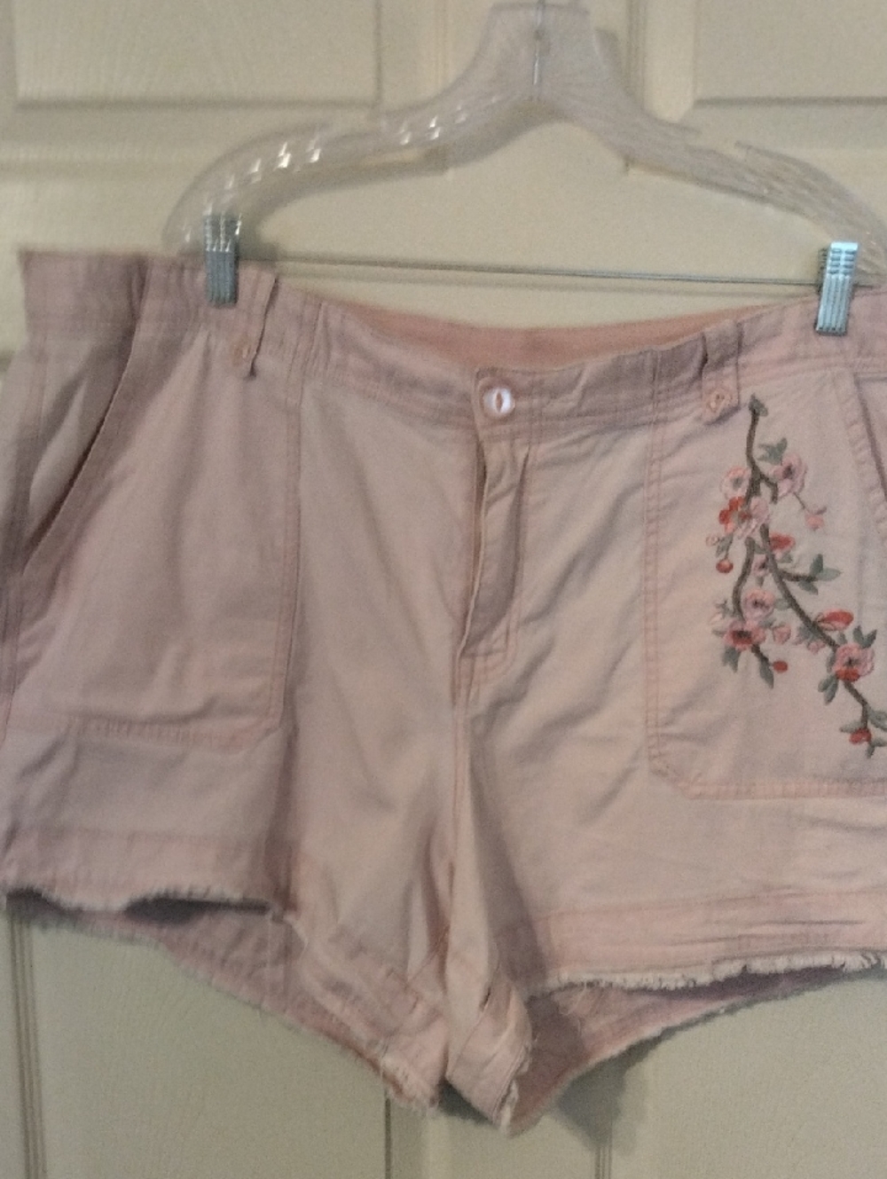 Lane Bryant Light Pink Embroidered Pocket Jean Shorts